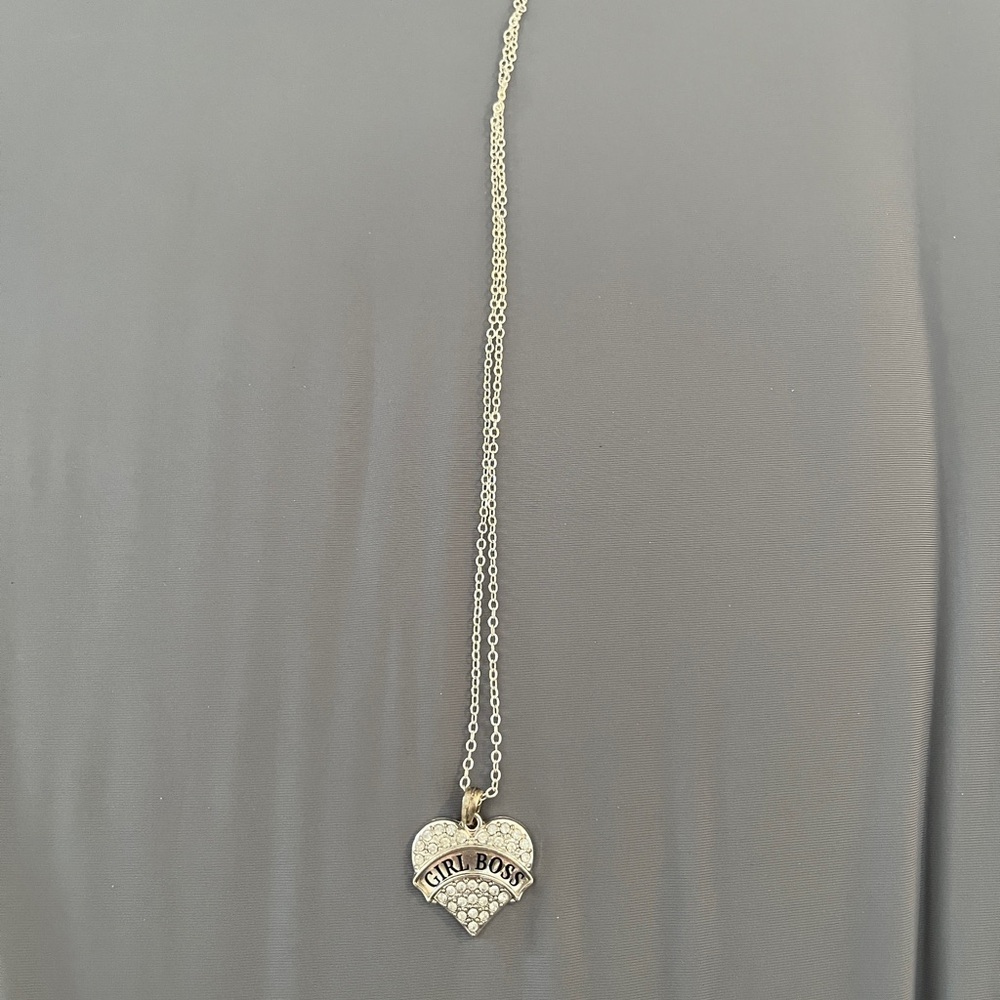 Silver Heart Pendant Necklace. Girl Boss
